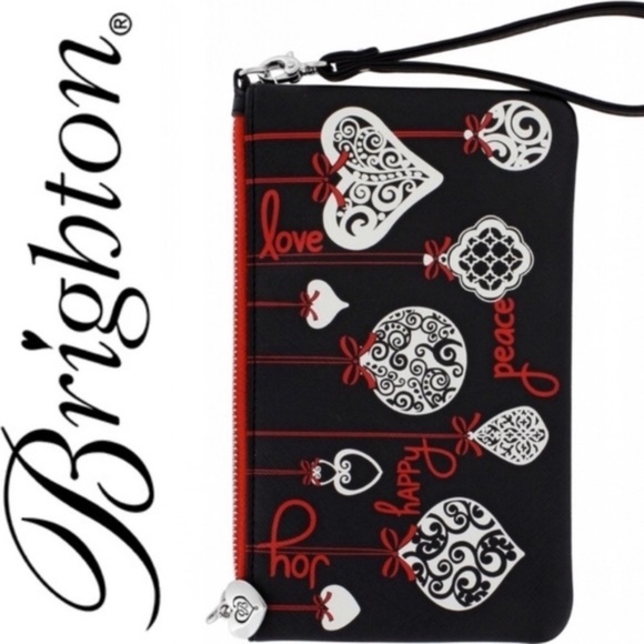 NWT Brighton Love Notes Black and Red Ornament Wristlet Pouch 8.5"W x 5"H - Picture 1 of 7